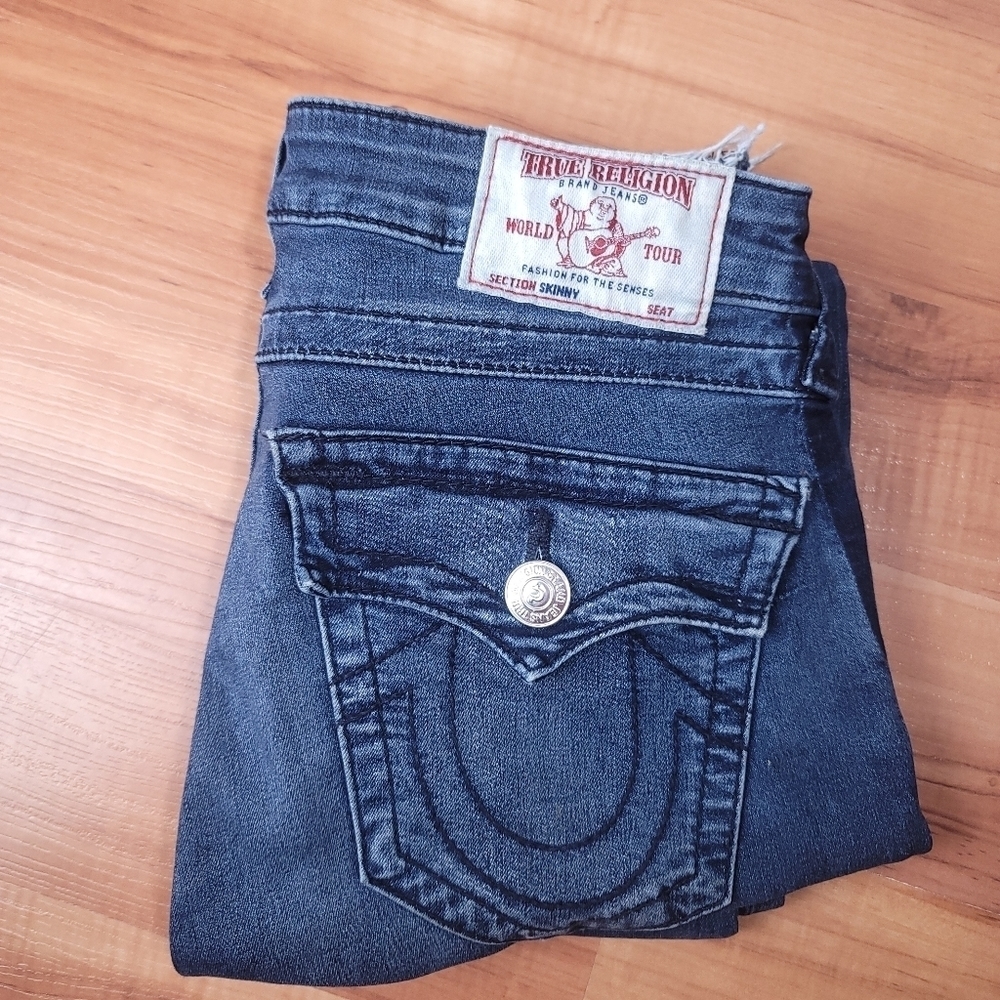 TRUE RELIGION  CURVY SKINNY FLP MIDNIGHT SN WASH RAW Hem Size26